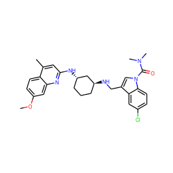 COc1ccc2c(C)cc(N[C@H]3CCC[C@H](NCc4cn(C(=O)N(C)C)c5ccc(Cl)cc45)C3)nc2c1 ZINC000028951119