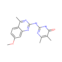 COc1ccc2c(C)nc(Nc3nc(C)c(C)c(=O)[nH]3)nc2c1 ZINC000008838164
