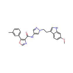 COc1ccc2c(CCn3cc(NC(=O)c4ncoc4-c4cccc(C)c4)cn3)c[nH]c2c1 ZINC001772657482
