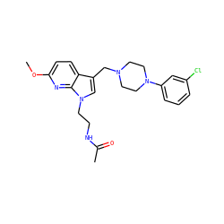 COc1ccc2c(CN3CCN(c4cccc(Cl)c4)CC3)cn(CCNC(C)=O)c2n1 ZINC000071318225