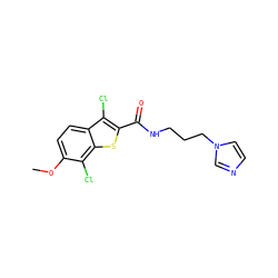 COc1ccc2c(Cl)c(C(=O)NCCCn3ccnc3)sc2c1Cl ZINC000100530125