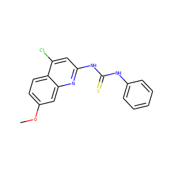 COc1ccc2c(Cl)cc(NC(=S)Nc3ccccc3)nc2c1 ZINC000005550327