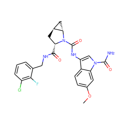 COc1ccc2c(NC(=O)N3[C@H](C(=O)NCc4cccc(Cl)c4F)C[C@H]4C[C@@H]43)cn(C(N)=O)c2c1 ZINC000205048178