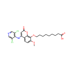 COc1ccc2c(Nc3c(Cl)cncc3Cl)cc(=O)oc2c1OCCCCCCCCC(=O)O ZINC000100103965