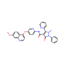 COc1ccc2c(Oc3ccc(NC(=O)c4c(-c5ccccn5)n(C)n(-c5ccccc5)c4=O)nc3)ccnc2c1 ZINC000084652215