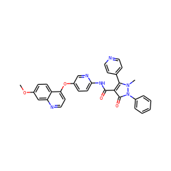 COc1ccc2c(Oc3ccc(NC(=O)c4c(-c5ccncc5)n(C)n(-c5ccccc5)c4=O)nc3)ccnc2c1 ZINC000084652214