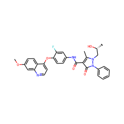 COc1ccc2c(Oc3ccc(NC(=O)c4c(C)n(C[C@@H](C)O)n(-c5ccccc5)c4=O)cc3F)ccnc2c1 ZINC000042876954