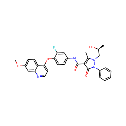COc1ccc2c(Oc3ccc(NC(=O)c4c(C)n(C[C@H](C)O)n(-c5ccccc5)c4=O)cc3F)ccnc2c1 ZINC000044386308