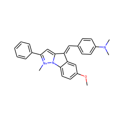 COc1ccc2c(c1)/c(=C\c1ccc(N(C)C)cc1)c1cc(-c3ccccc3)[n+](C)n12 ZINC000013223078
