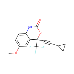 COc1ccc2c(c1)[C@](C#CC1CC1)(C(F)(F)F)OC(=O)N2 ZINC000000007539