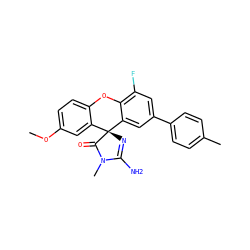 COc1ccc2c(c1)[C@]1(N=C(N)N(C)C1=O)c1cc(-c3ccc(C)cc3)cc(F)c1O2 ZINC000146951311