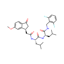 COc1ccc2c(c1)[C@H](CC(=O)N[C@@H](CC(C)C)C(=O)N[C@H](CC(C)C)C(=O)NCc1c(F)cccc1F)CC2=O ZINC000026250487