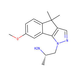 COc1ccc2c(c1)-c1c(cnn1C[C@H](C)N)C2(C)C ZINC000000020870