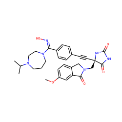 COc1ccc2c(c1)C(=O)N(C[C@@]1(C#Cc3ccc(/C(=N/O)N4CCCN(C(C)C)CC4)cc3)NC(=O)NC1=O)C2 ZINC000096173756