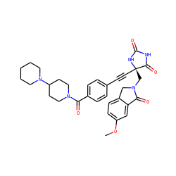 COc1ccc2c(c1)C(=O)N(C[C@@]1(C#Cc3ccc(C(=O)N4CCC(N5CCCCC5)CC4)cc3)NC(=O)NC1=O)C2 ZINC000143245875