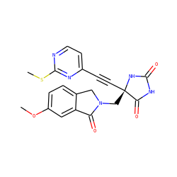 COc1ccc2c(c1)C(=O)N(C[C@@]1(C#Cc3ccnc(SC)n3)NC(=O)NC1=O)C2 ZINC000167594905