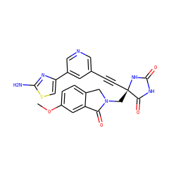 COc1ccc2c(c1)C(=O)N(C[C@@]1(C#Cc3cncc(-c4csc(N)n4)c3)NC(=O)NC1=O)C2 ZINC000149804474