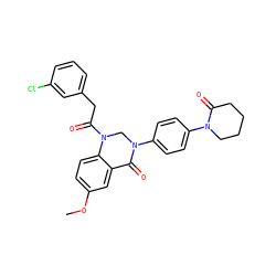 COc1ccc2c(c1)C(=O)N(c1ccc(N3CCCCC3=O)cc1)CN2C(=O)Cc1cccc(Cl)c1 ZINC001772637188