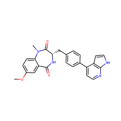 COc1ccc2c(c1)C(=O)N[C@@H](Cc1ccc(-c3ccnc4[nH]ccc34)cc1)C(=O)N2C ZINC000169705906