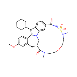 COc1ccc2c(c1)C[C@@H]1Cn3c-2c(C2CCCCC2)c2ccc(cc23)C(=O)NS(=O)(=O)N(C)CCOCCN(C)C1=O ZINC000103008493