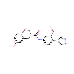 COc1ccc2c(c1)C[C@H](C(=O)Nc1ccc(-c3cn[nH]c3)c(OC)c1)CO2 ZINC000040935895