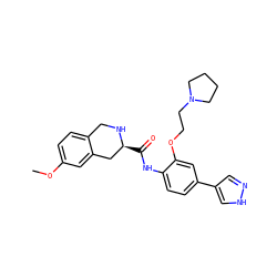 COc1ccc2c(c1)C[C@H](C(=O)Nc1ccc(-c3cn[nH]c3)cc1OCCN1CCCC1)NC2 ZINC000058651214