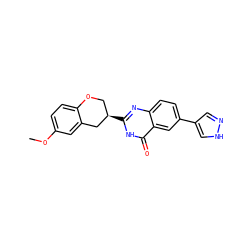 COc1ccc2c(c1)C[C@H](c1nc3ccc(-c4cn[nH]c4)cc3c(=O)[nH]1)CO2 ZINC000066080586