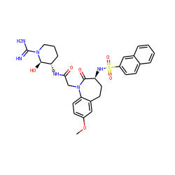 COc1ccc2c(c1)CC[C@H](NS(=O)(=O)c1ccc3ccccc3c1)C(=O)N2CC(=O)N[C@H]1CCCN(C(=N)N)[C@@H]1O ZINC000026575321