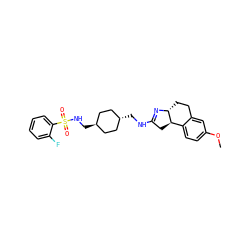 COc1ccc2c(c1)CC[C@H]1N=C(NC[C@H]3CC[C@H](CNS(=O)(=O)c4ccccc4F)CC3)C[C@H]21 ZINC000261175378
