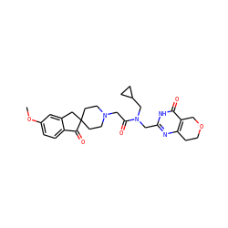 COc1ccc2c(c1)CC1(CCN(CC(=O)N(Cc3nc4c(c(=O)[nH]3)COCC4)CC3CC3)CC1)C2=O ZINC000145402765