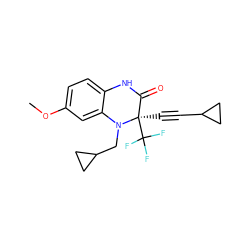 COc1ccc2c(c1)N(CC1CC1)[C@](C#CC1CC1)(C(F)(F)F)C(=O)N2 ZINC000014943936