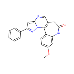 COc1ccc2c(c1)NC(=O)Cc1cnc3cc(-c4ccccc4)nn3c1-2 ZINC000045385762