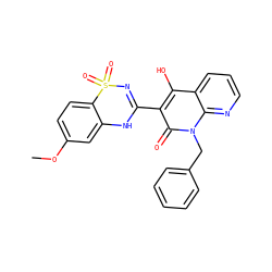 COc1ccc2c(c1)NC(c1c(O)c3cccnc3n(Cc3ccccc3)c1=O)=NS2(=O)=O ZINC000101058359