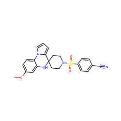 COc1ccc2c(c1)NC1(CCN(S(=O)(=O)c3ccc(C#N)cc3)CC1)c1cccn1-2 ZINC000198036460