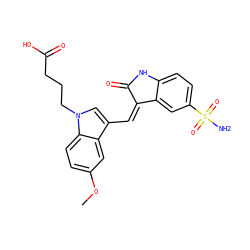 COc1ccc2c(c1)c(/C=C1\C(=O)Nc3ccc(S(N)(=O)=O)cc31)cn2CCCC(=O)O ZINC000013538958