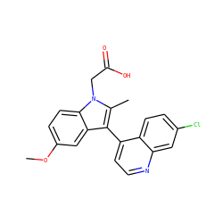COc1ccc2c(c1)c(-c1ccnc3cc(Cl)ccc13)c(C)n2CC(=O)O ZINC000036126995