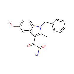 COc1ccc2c(c1)c(C(=O)C(N)=O)c(C)n2Cc1ccccc1 ZINC000013446088