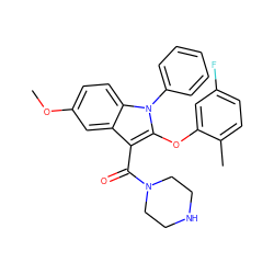 COc1ccc2c(c1)c(C(=O)N1CCNCC1)c(Oc1cc(F)ccc1C)n2-c1ccccc1 ZINC000064528011