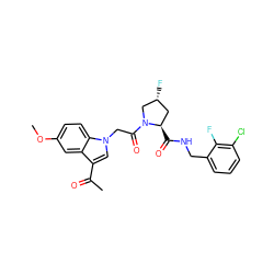 COc1ccc2c(c1)c(C(C)=O)cn2CC(=O)N1C[C@H](F)C[C@H]1C(=O)NCc1cccc(Cl)c1F ZINC000148329769