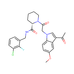 COc1ccc2c(c1)c(C(C)=O)cn2CC(=O)N1CCCC[C@H]1C(=O)NCc1cccc(Cl)c1F ZINC000148331737