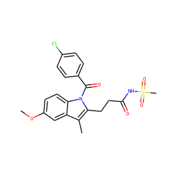 COc1ccc2c(c1)c(C)c(CCC(=O)NS(C)(=O)=O)n2C(=O)c1ccc(Cl)cc1 ZINC000095585100