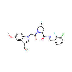 COc1ccc2c(c1)c(C=O)cn2CC(=O)N1C[C@H](F)C[C@H]1C(=O)NCc1cccc(Cl)c1F ZINC000148053523