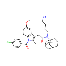 COc1ccc2c(c1)c(CC(=O)N(CCCCN)C13CC4CC(CC(C4)C1)C3)c(C)n2C(=O)c1ccc(Cl)cc1 ZINC000028825878