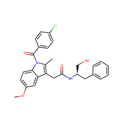 COc1ccc2c(c1)c(CC(=O)N[C@@H](CO)Cc1ccccc1)c(C)n2C(=O)c1ccc(Cl)cc1 ZINC000013441214
