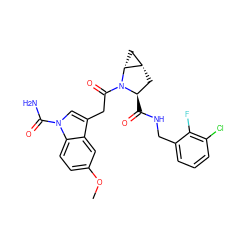 COc1ccc2c(c1)c(CC(=O)N1[C@H](C(=O)NCc3cccc(Cl)c3F)C[C@H]3C[C@H]31)cn2C(N)=O ZINC000148425800