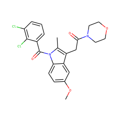 COc1ccc2c(c1)c(CC(=O)N1CCOCC1)c(C)n2C(=O)c1cccc(Cl)c1Cl ZINC000026376622