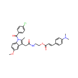 COc1ccc2c(c1)c(CC(=O)NCCOC(=O)/C=C/c1ccc(N(C)C)cc1)c(C)n2C(=O)c1ccc(Cl)cc1 ZINC000026723871