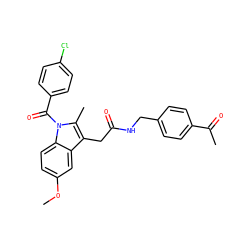 COc1ccc2c(c1)c(CC(=O)NCc1ccc(C(C)=O)cc1)c(C)n2C(=O)c1ccc(Cl)cc1 ZINC000013809395