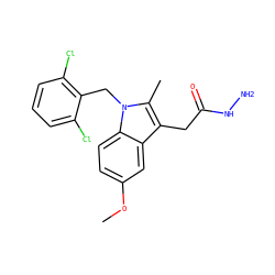 COc1ccc2c(c1)c(CC(=O)NN)c(C)n2Cc1c(Cl)cccc1Cl ZINC000013445954