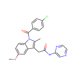 COc1ccc2c(c1)c(CC(=O)Nc1cnccn1)c(C)n2C(=O)c1ccc(Cl)cc1 ZINC000012352451